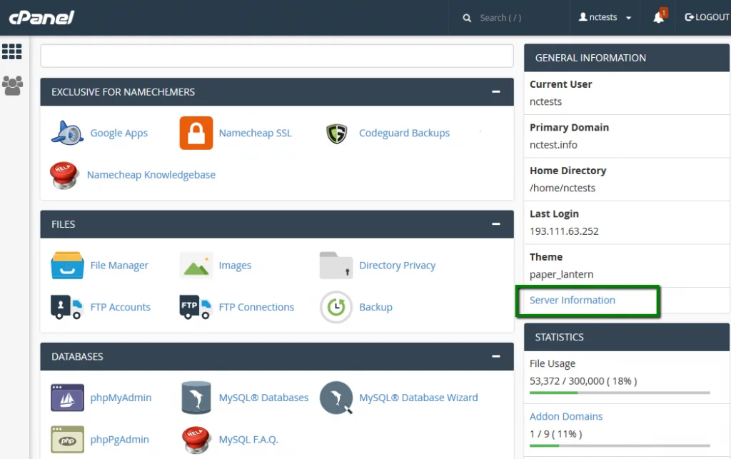 cpanel-server-information-1024x643 Cara Lajukan Website WordPress Dibawah 2 Saat