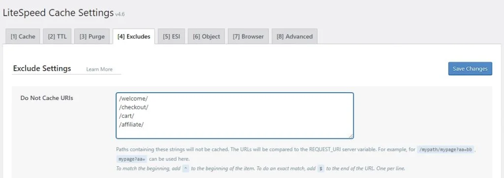 excludecache-1024x363 Plugin LiteSpeed Cache Jadikan WordPress Anda Slow?