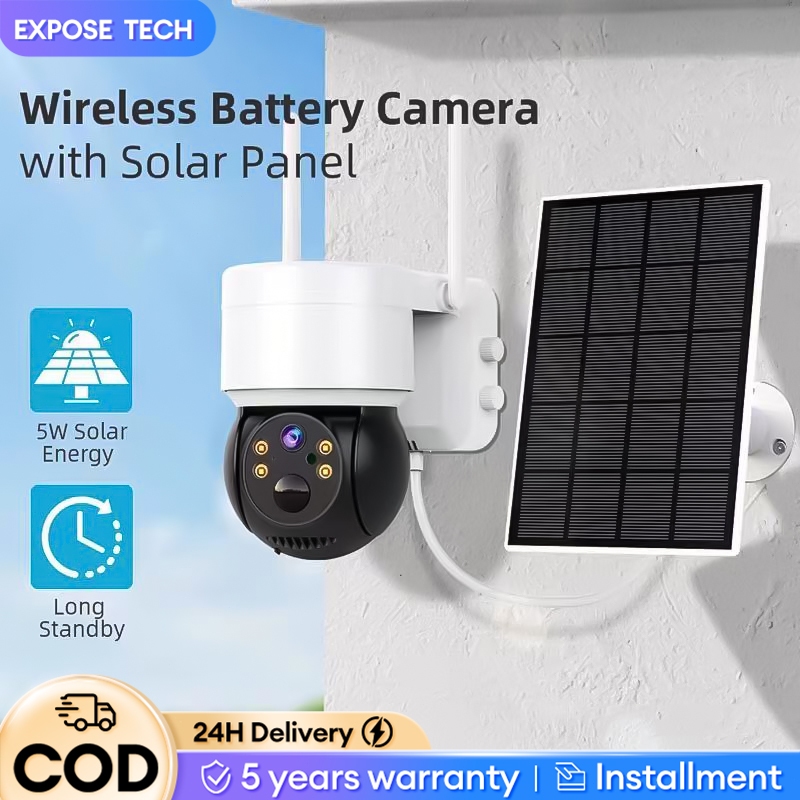 EXPOSE Solar CCTV Wifi 8MP FHD dengan panel solar untuk luar rumah