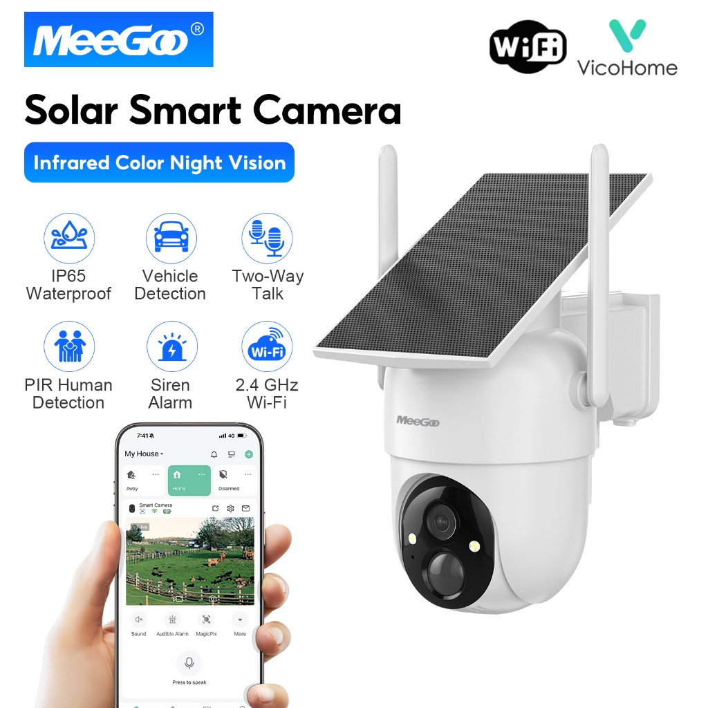 MeeGoo Solar CCTV IP65 5000mAh WiFi dengan two-way talk dan siren alarm