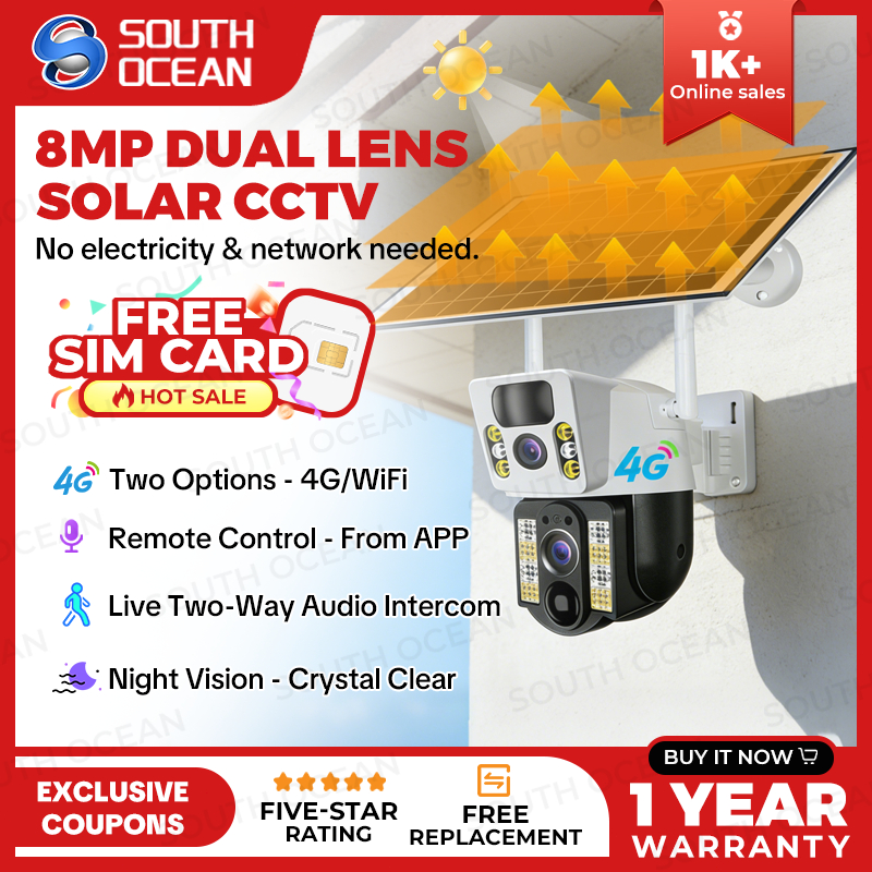 South Ocean 8MP Dual Lens Solar CCTV IP66 4G WiFi dengan kad SIM percuma