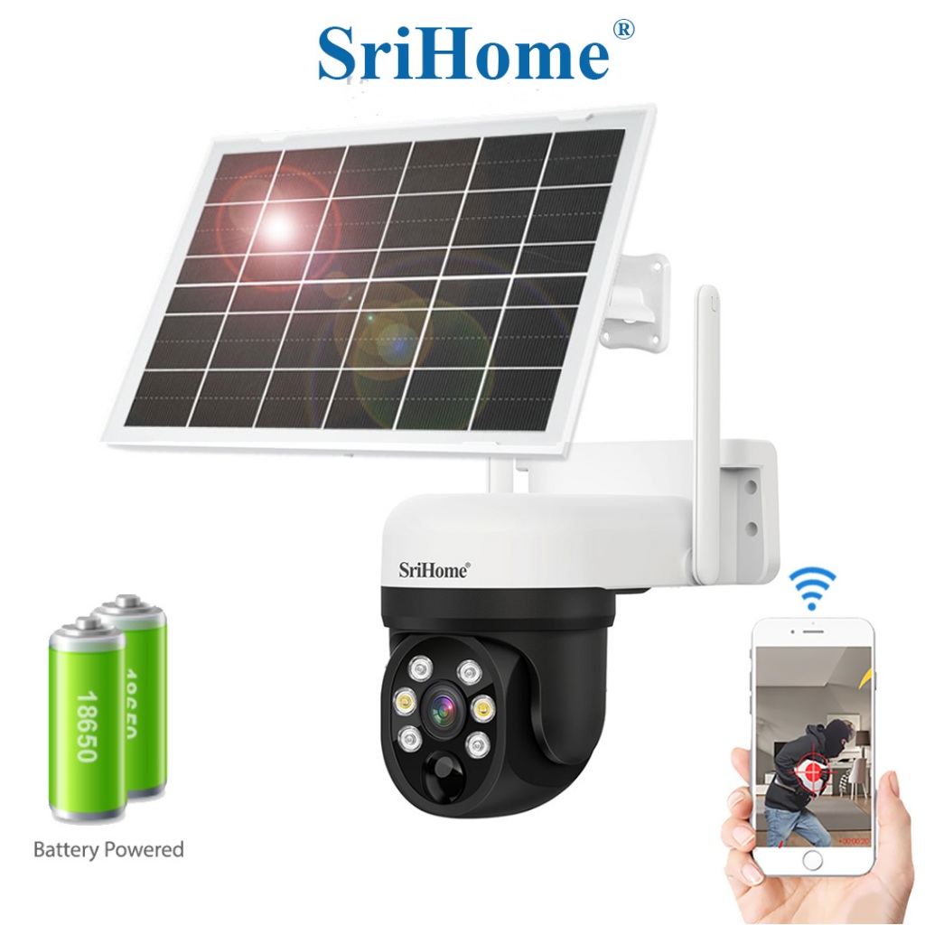 SriHome DH006 4MP 2K WiFi Solar CCTV dengan panel solar untuk outdoor