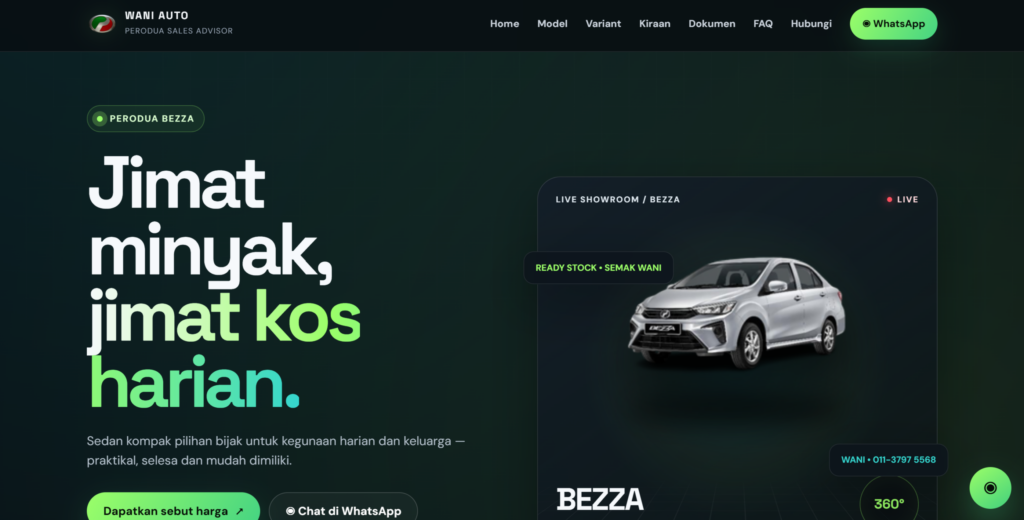 Website design Perodua untuk landing page jualan yang fokus kepada pertanyaan pelanggan